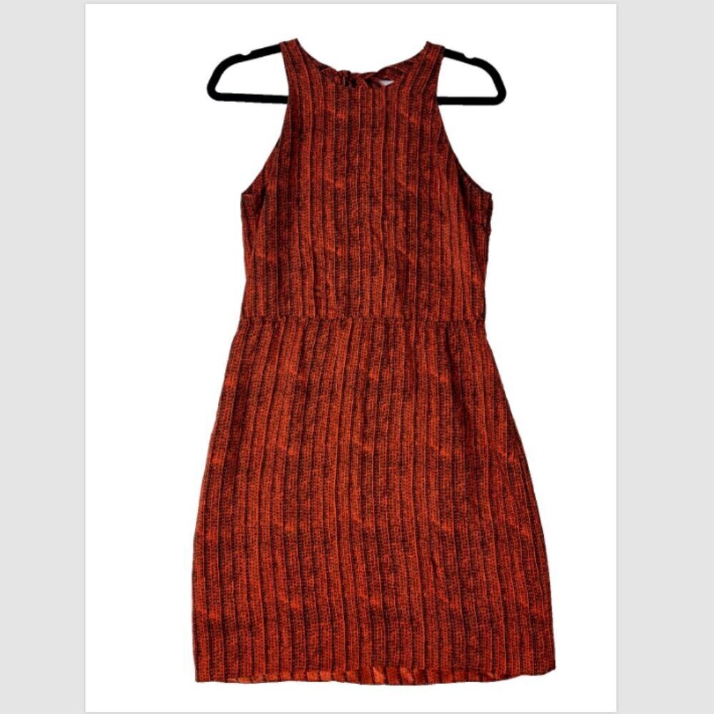 Barney's New York 100% Silk sz 2 Orange Black Print Boho High Neck Art To Wear